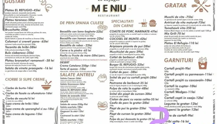 El Refugio -  Meniu - Gârlenii De Sus