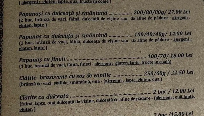 Restaurant La Promenada -  Meniu - Râșnov